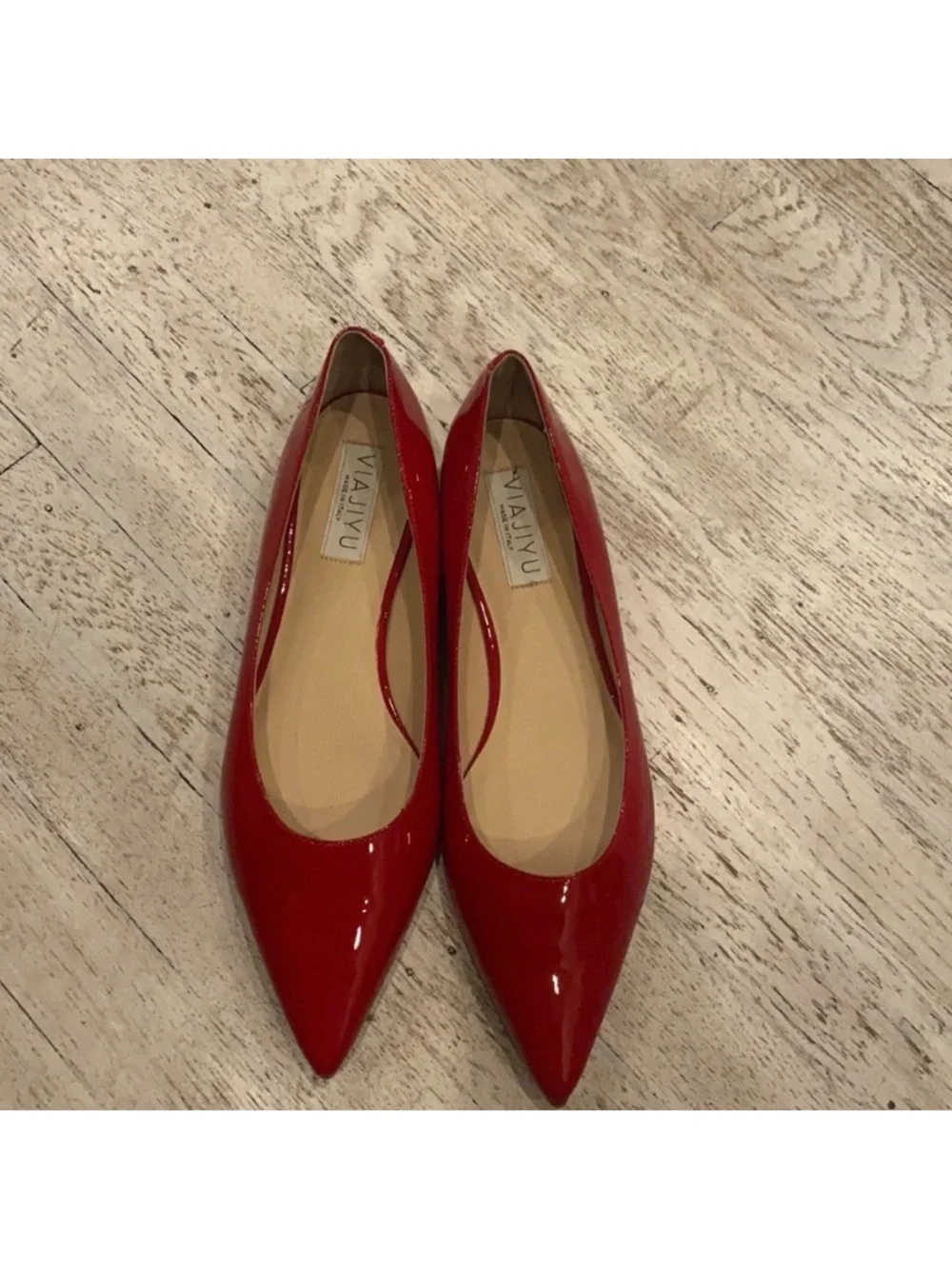 Red Patent Pointed-Toe Women’s Flats  worn for runway 11.5